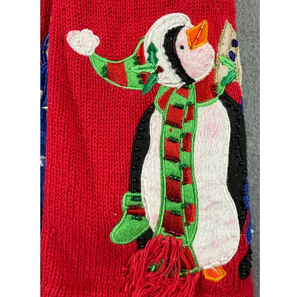 White Stag Red Penguin Ugly Christmas Cardigan Sweater Holiday‎ Festive Large